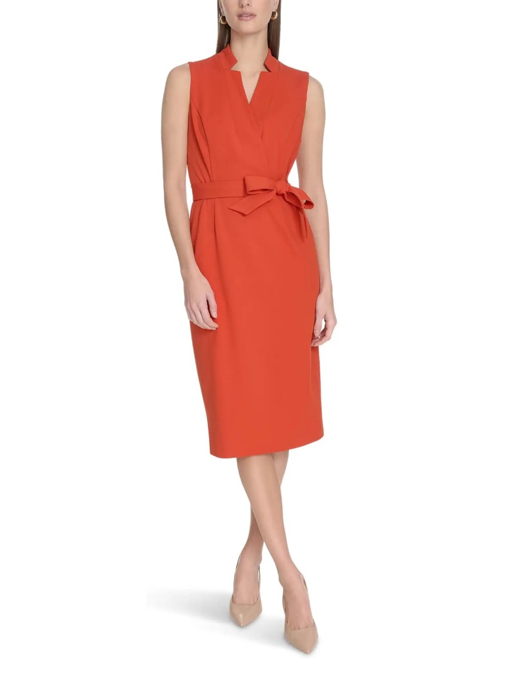 Calvin Klein Scuba Crepe Collar Self Tie Dress Size 12P BNWT